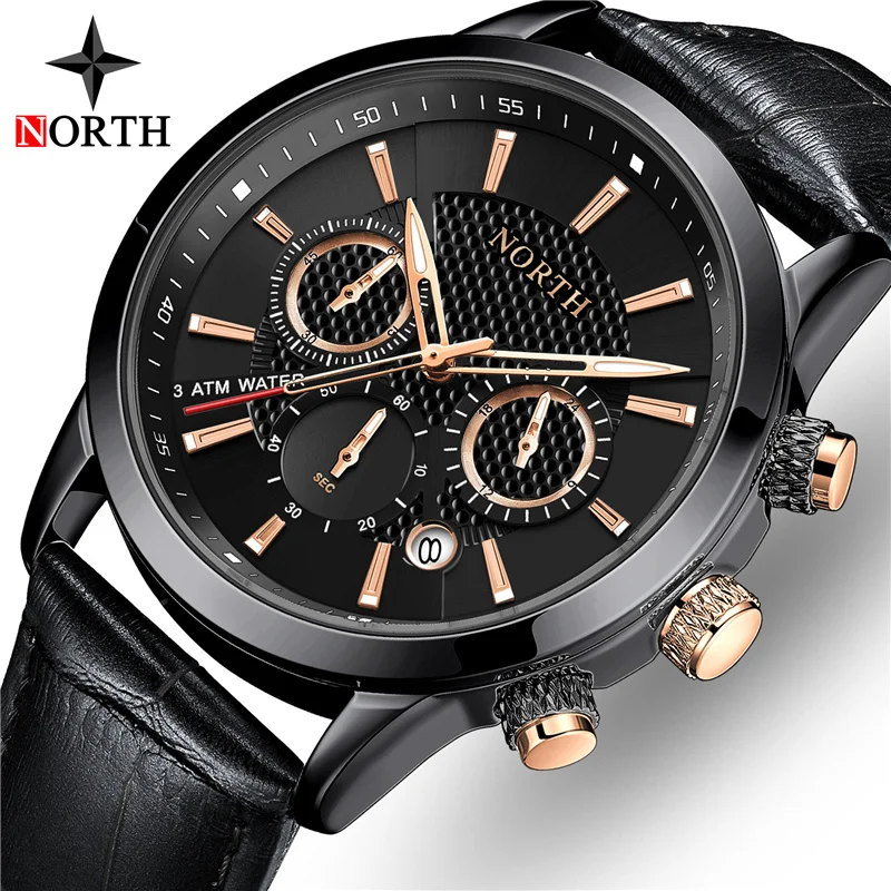 

Watches Mens 2021 NORTH Casual Leather Quartz Men's Watch Top Brand Luxury Business Clock Male Sport Waterproof Date Chronograph