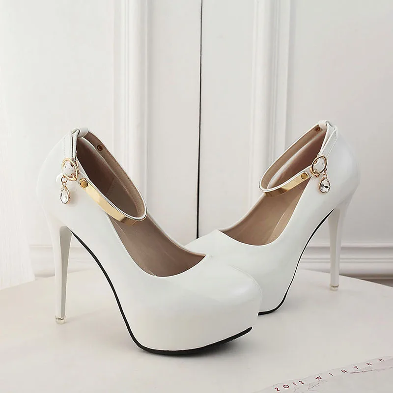 

Hjwsfdcai High Heel Patent Leather Platform OL Women Single Shoes Rhinestone Decor New Ladies High Heel Shoes For Woman 2021 New