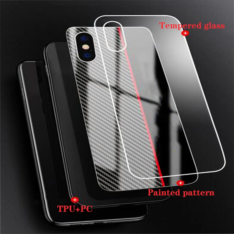 Чехол из закаленного стекла 9H для iPhone 11, 7, 8, 6 S, x, xr, xsmax, чехол для телефона с узором из углеродного волокна, подходит для iPhone11promax, 7 p, чехол для телефона