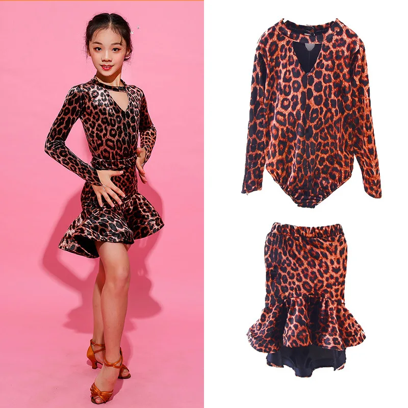 Детское платье для латиноамериканских танцев с леопардовым принтом одежда