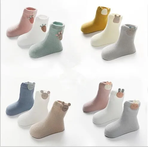 

3Pairs 0-3Y Spring and summer new children's socks combed cotton baby tube socks cartoon accessories boneless newborn socks