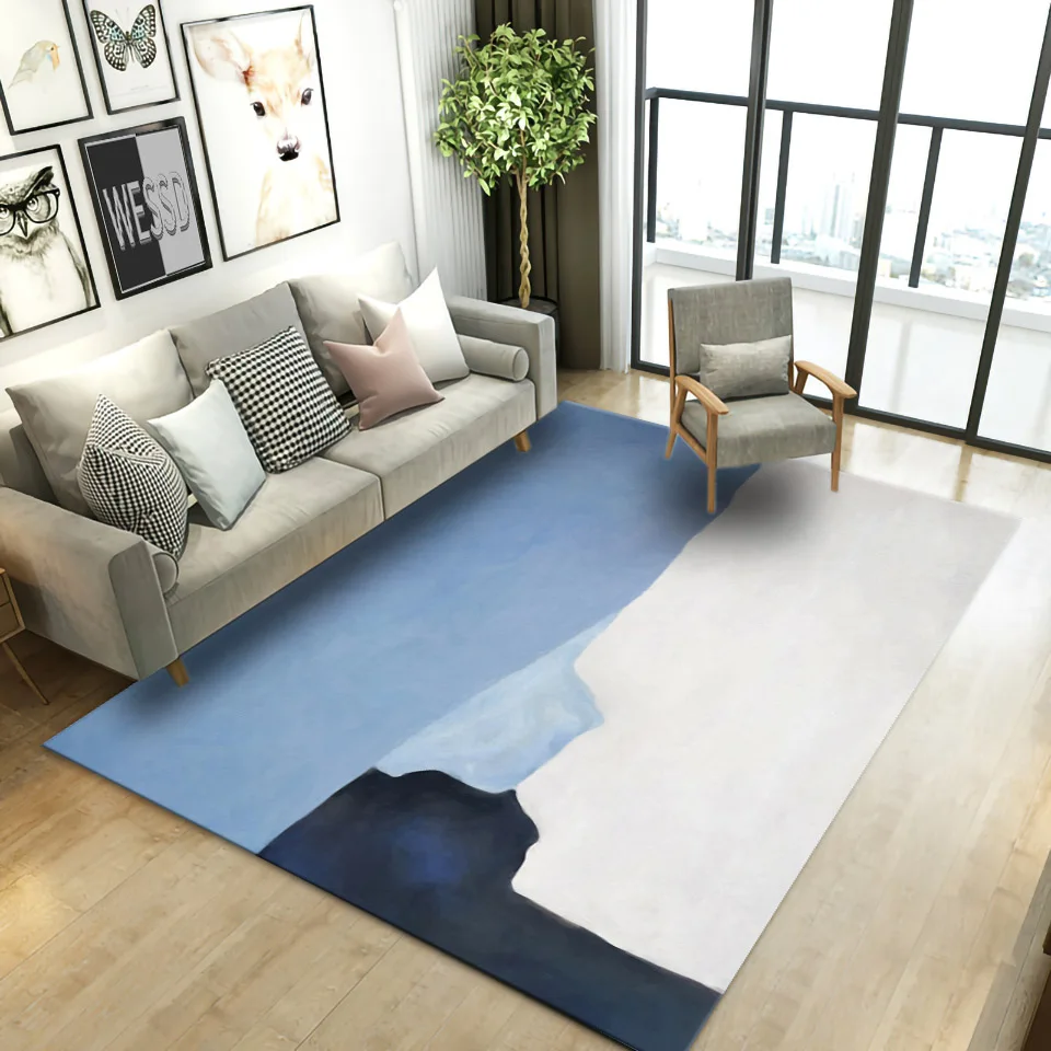 

Сине-белые Абстрактная живопись ковер на пол простой Nordic Стиль мягкие фланелевые ковры для спальни большой Кофе Настольный коврик