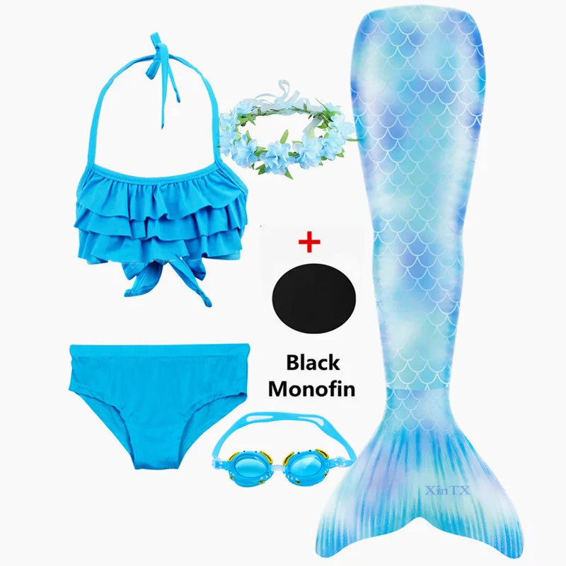 Новинка! 2019 хвосты маленькой русалки с черным монофоническим купальным костюмом