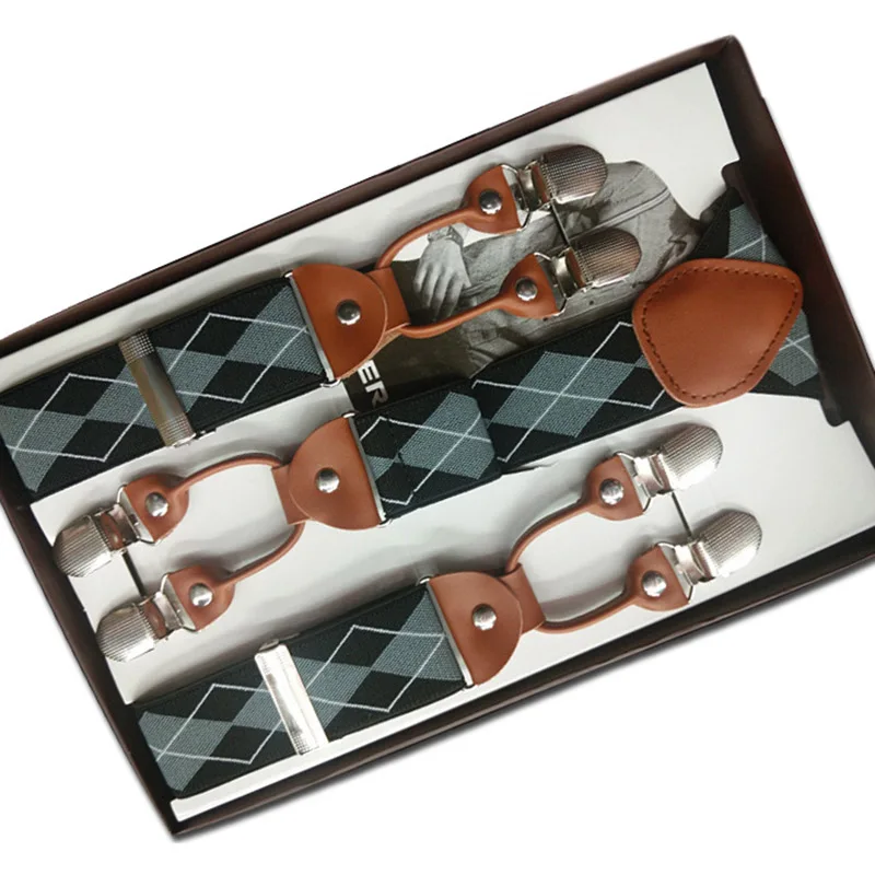 6 зажимов мужские подтяжки y образные жаккардовые эластичные регулируемые брюки