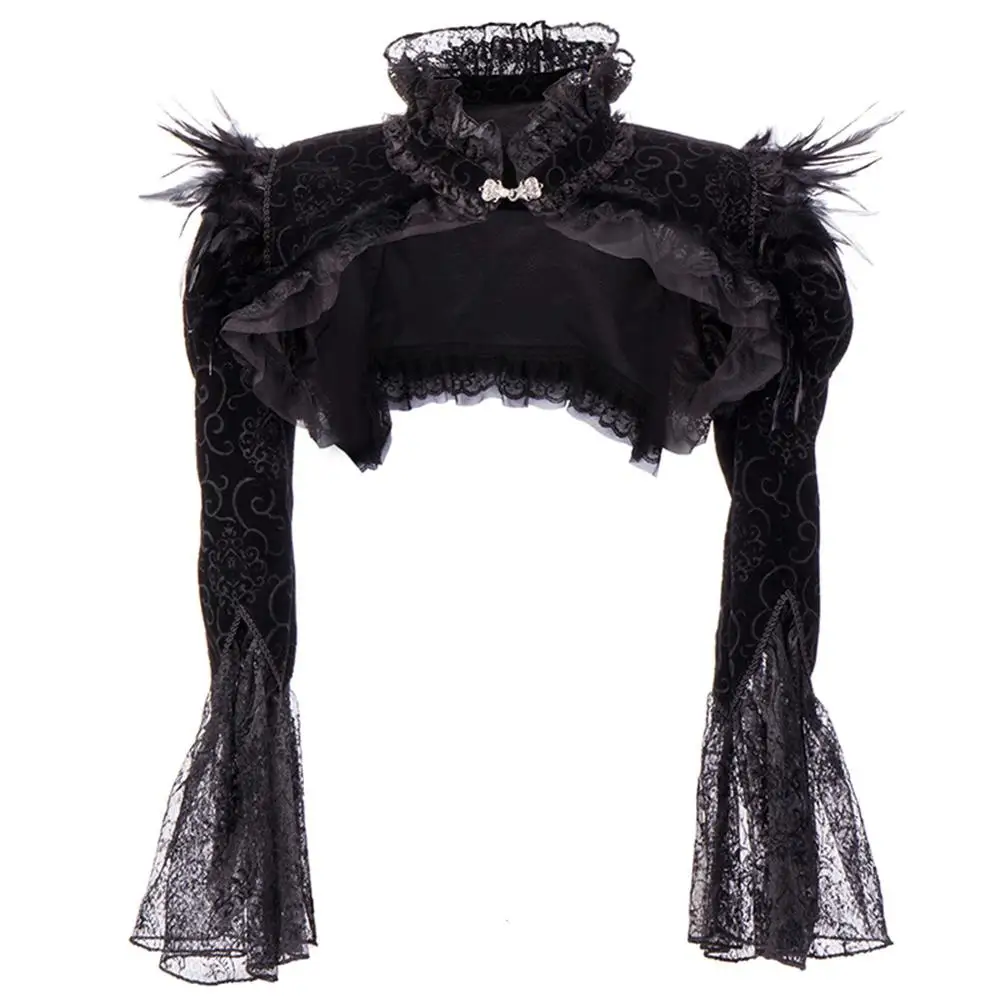 

Deluxe Lady Feather Shrug Shawl Costume Steampunk Palace Lace Long Sleeve Bolero Cosplay Halloween Carnival Party Fancy Dress