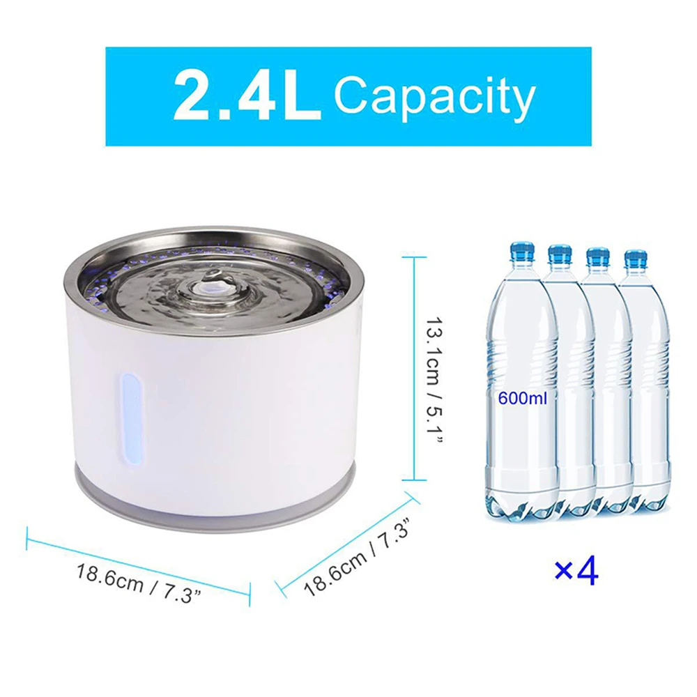 Чаша для фонтана кошек со светодиодной подсветкой 2 4 л Автоматическая поилка