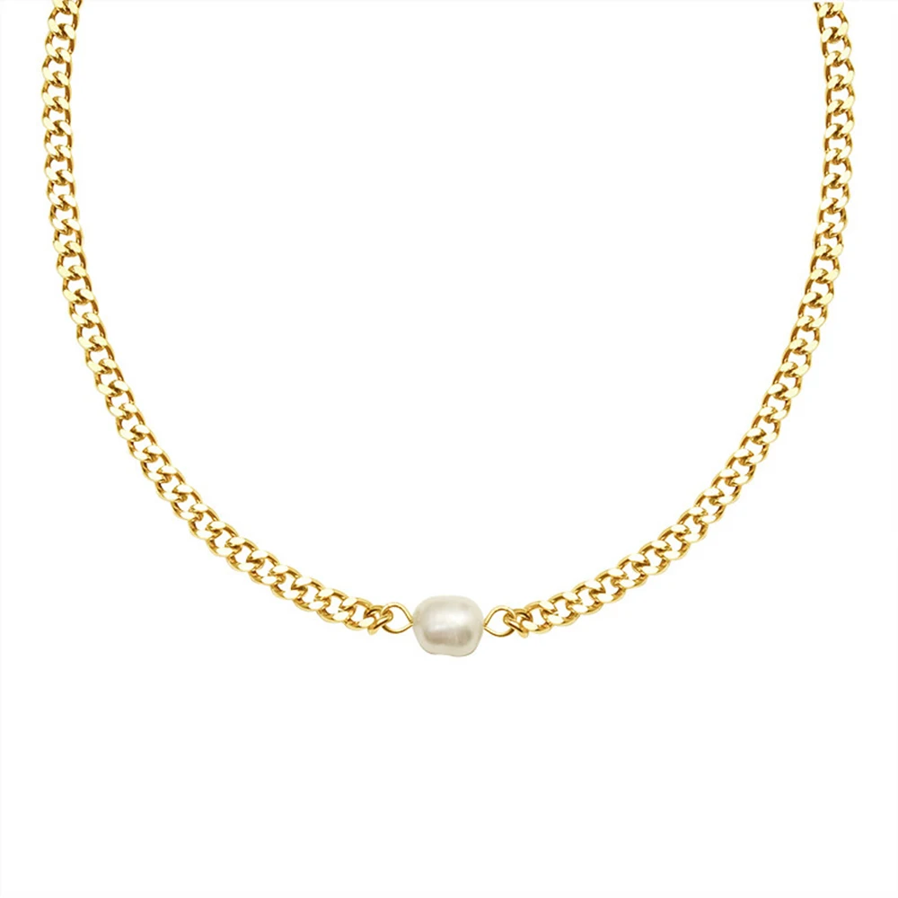 

Necklace for Women New Vintage Alloy Freshwater Pearl Choker Metal Simple Clavicle Geometry Chain Fashion Ladies Jewelry