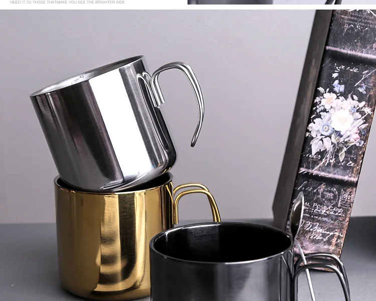 

304 Stainless Steel Coffee Cup With Handle Mouth Mug Picnic Home Portable