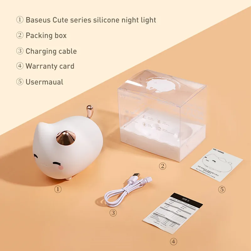 Baseus светодиодный ночной Светильник s милые животные силиконовый ночник для детей