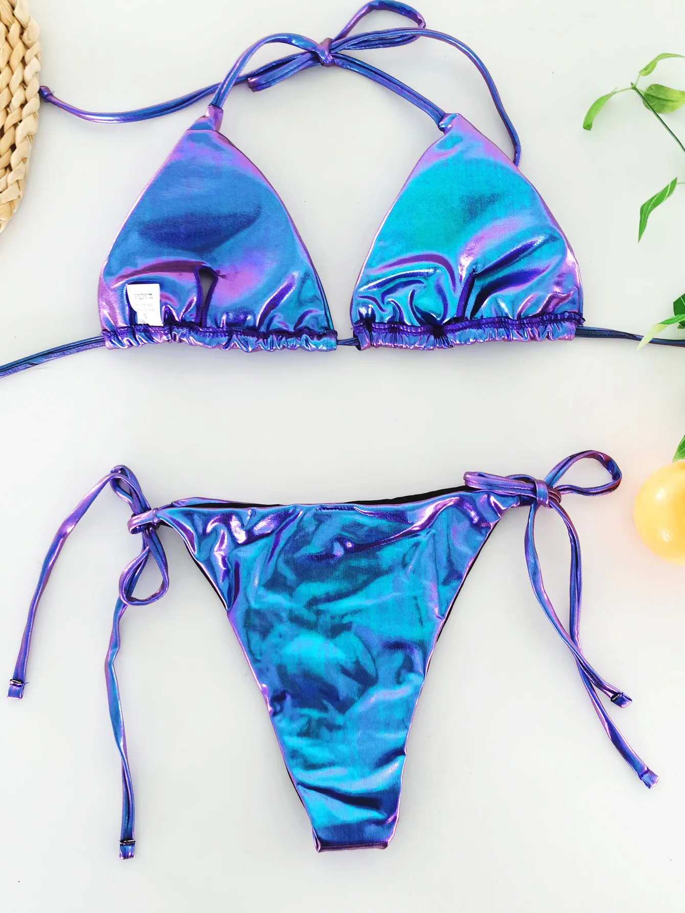 Сексуальное треугольное бикини 2021 женские синие пуш-ап с блестками мягкие