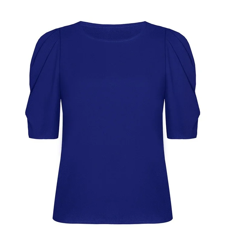 

Chiffon Blouses Women Summer Puff Sleeve Top Solid Color O-Neck Casual Loose Fashion Retro Black White Base Wild Bottoming Shirt