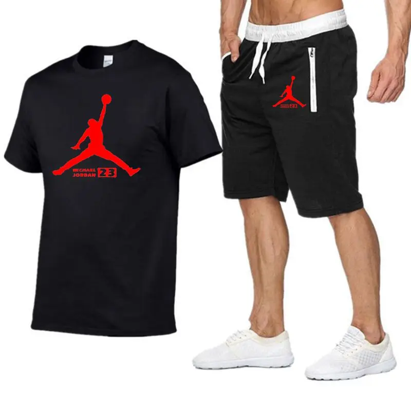 JORDAN 23 спортивный костюм с принтом футболка+ шорты модные тенденции в Фитнес хлопок брендовые футболки для мужчин бодибилдинг одежда M-XXL