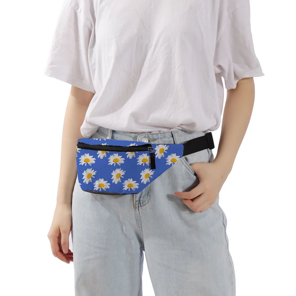 Поясная Сумка Deanfun женская с рисунком маргариток вместительная Синяя