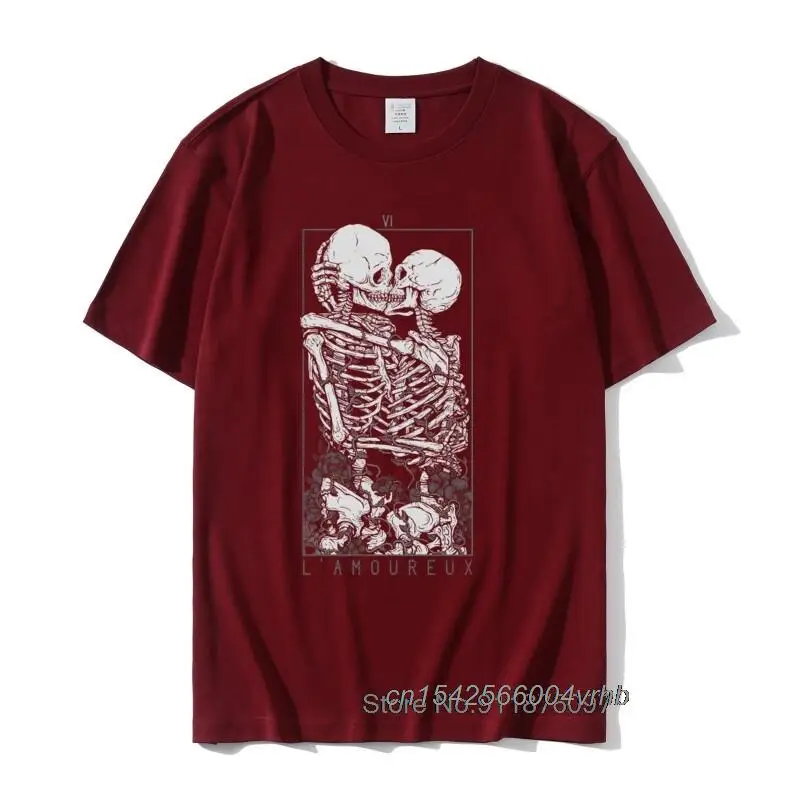 

The Lovers Sweet Kiss Skull Tshirts Hug Me Pure Cotton Couple Skeleton Skull T Shirt Men Easter Day Death Punk Style T Shirts