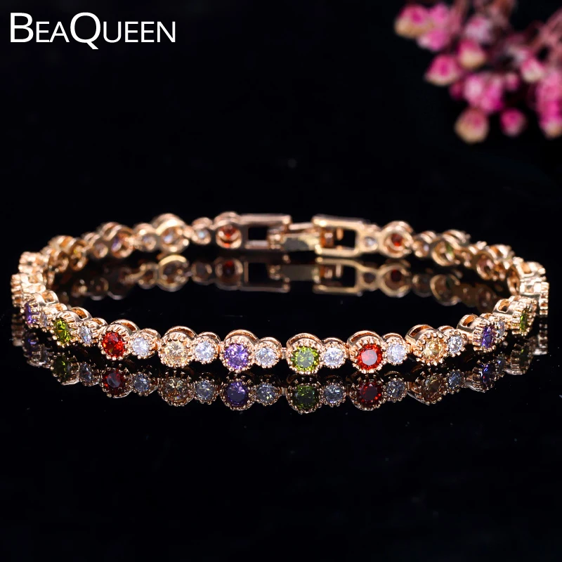 BeaQueen, модные женские украшения золотистого цвета, разноцветные, кубический цирконий, CZ камни и кристаллы, браслет для женщин, вечерние, подарок, B124