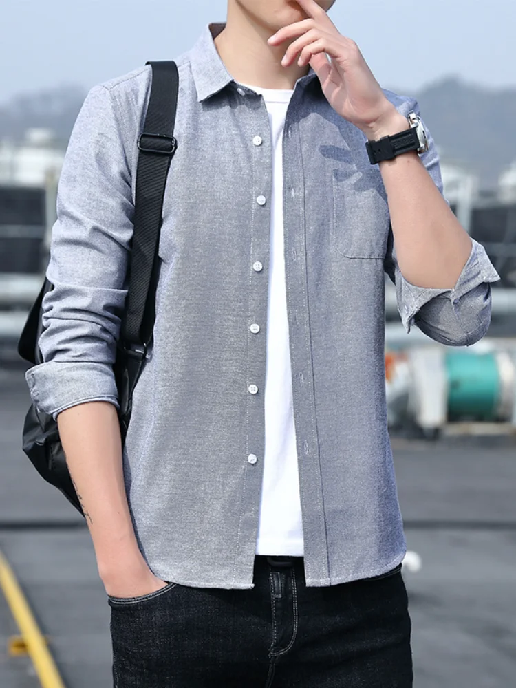

Men's spring and summer new style business long-sleeved shirts with pockets men's oxford casual shirts for men