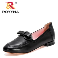 royyna 2021 new designers spring autumn genuine leather shallow women shoes round toe fashion female pumps bowknot dress shoes