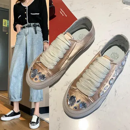 

Breathable sneakers 2021 autumn new wild fashion casual rhinestone large size flat shoes
