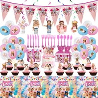 hot cartoon pink robot blocks theme birthday party decor kids disposable tableware set baby shower robot party decor supplies