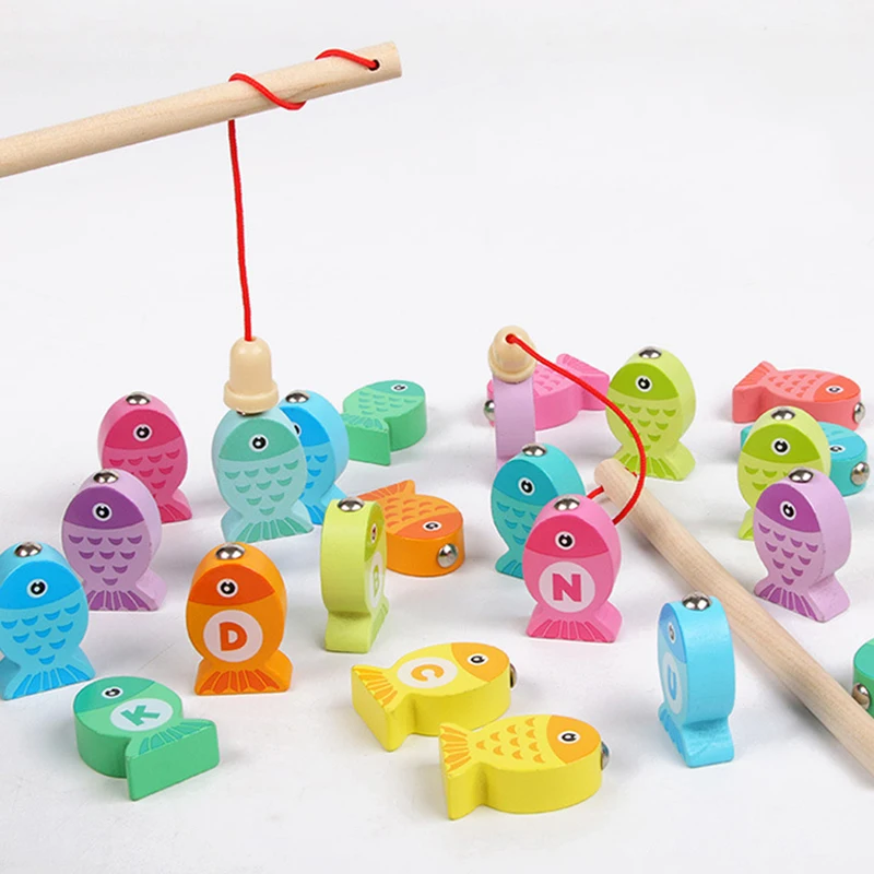 

Magnetic Fishing Game Marine Life Cognition Color Number Wooden Toys Montessori Early Educational Parent-child Game for Children