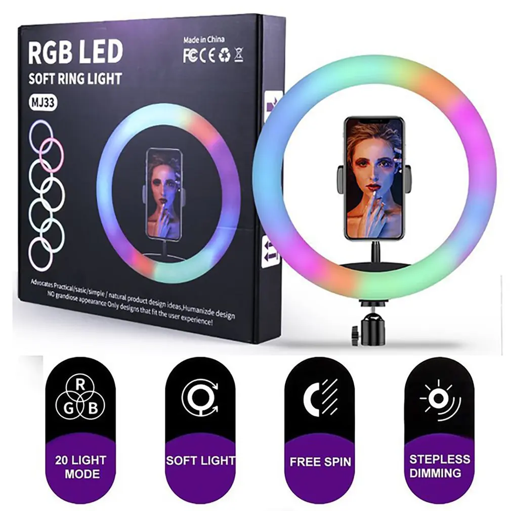 

Красота кольцевая лампа RGB Красочная заполнить светильник небольшая скобка USB Питание для Мобильный телефон потоковое видео в реальном вре...