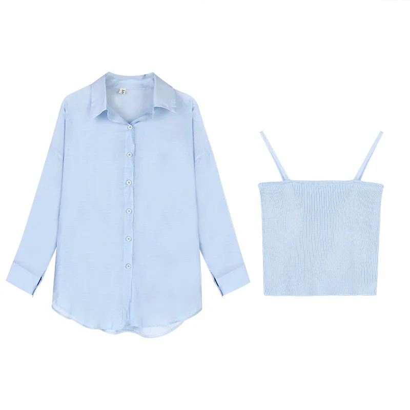 Женская Солнцезащитная рубашка голубая тонкая с длинным рукавом весна-осень 2021 |