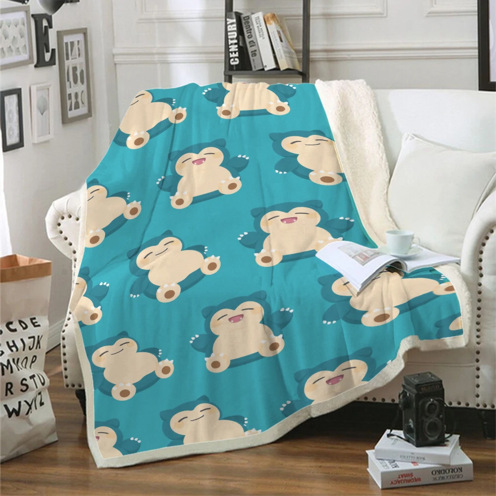 3D Snorlax Blanket Sherpa Fleece Bedspread Blanket Vintage Bedding Square Picnic Wool Soft Blanket