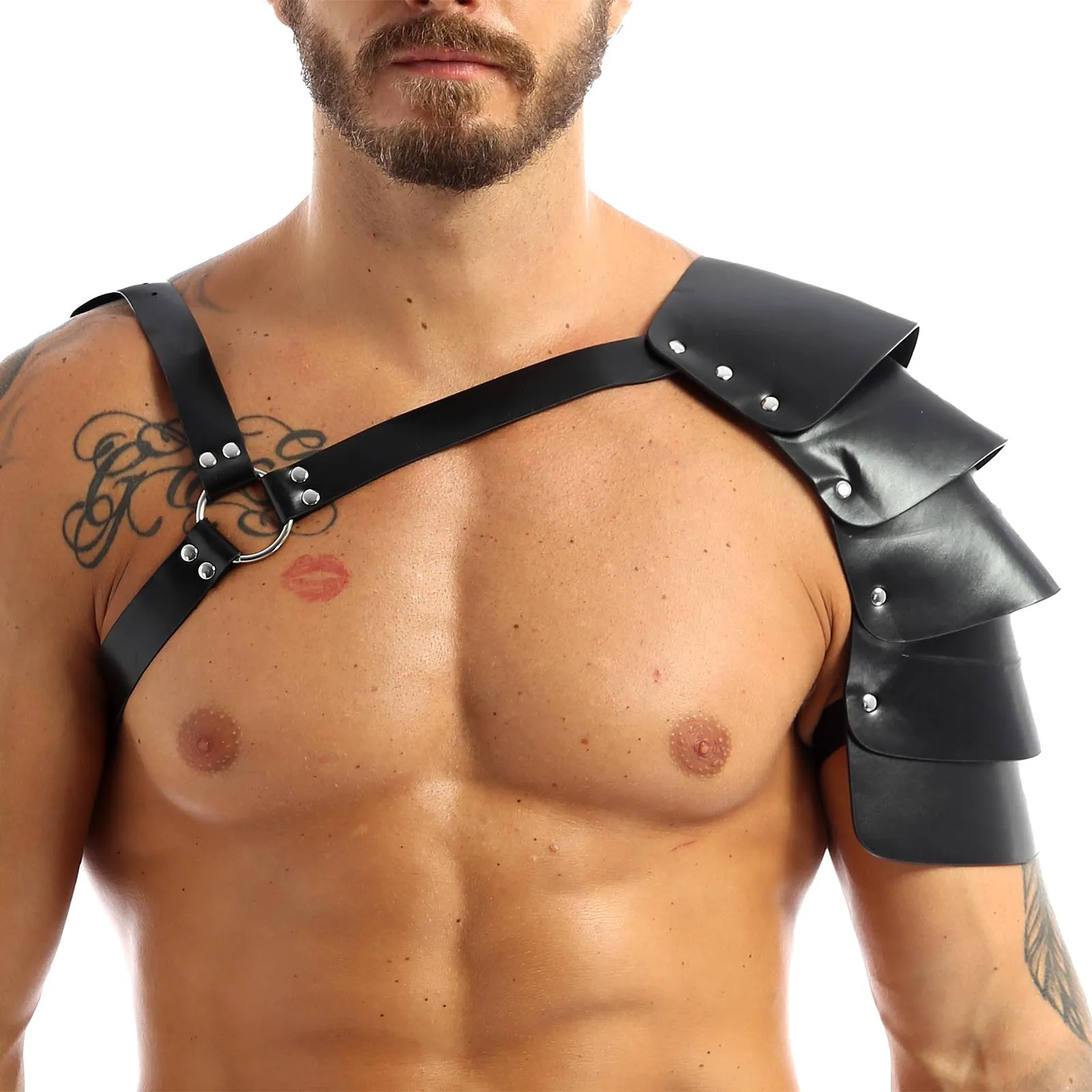 

Black Punk Clubwear for Mens Male Lingerie Faux Leather Adjustable Armor Body Chest Harness Bondage Costume with Buckles