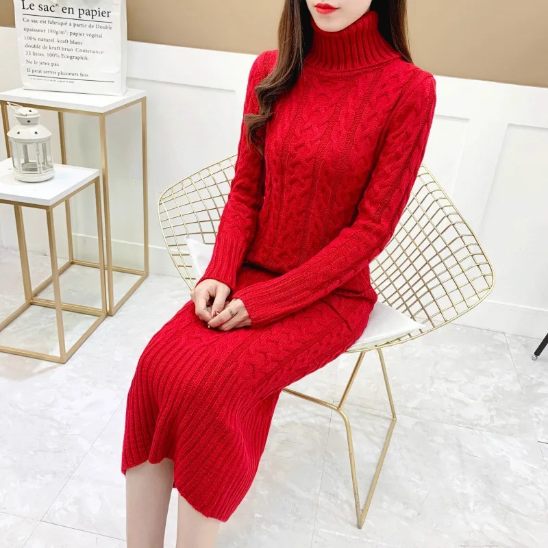 

Рождественский зимний женский свитер Fdfklak с высоким воротником, Женский пуловер, свитер, корейское платье, длинное платье, женский зимний свитер