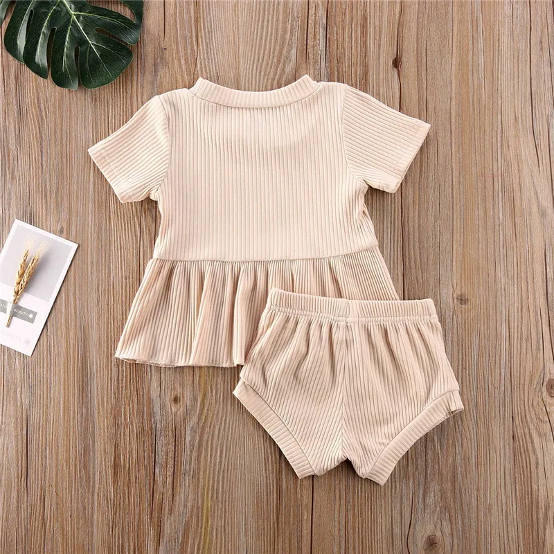 Комплект одежды для маленьких девочек и мальчиков однотонный летний топ шорты