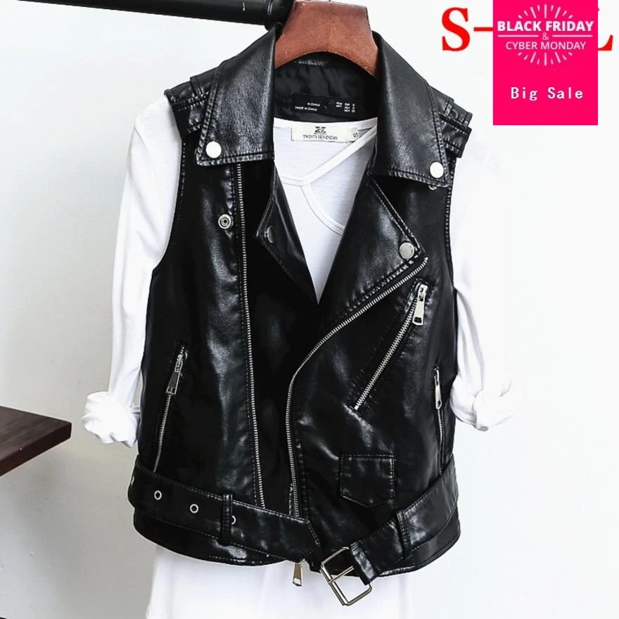 

Новинка 2018, женский кожаный жилет, мягкий жилет из искусственной кожи, Женский мотоциклетный жилет с карманами, жилет, модная куртка на молн...