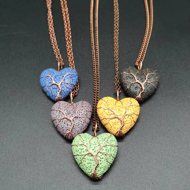 

Natural Volcano Heart Necklace Winding Tree of Life Pendant Jewelry Female Necklace Exotic Charm Personalized Exquisite Gift