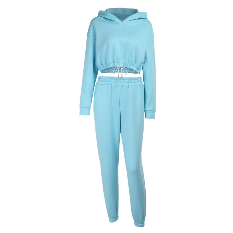 

Instunning Two Piece Set Women Cotton Autumn Winter Long Sleeve Drawstring Hoodies High Waist Trousers Casual Sporty Streetwear
