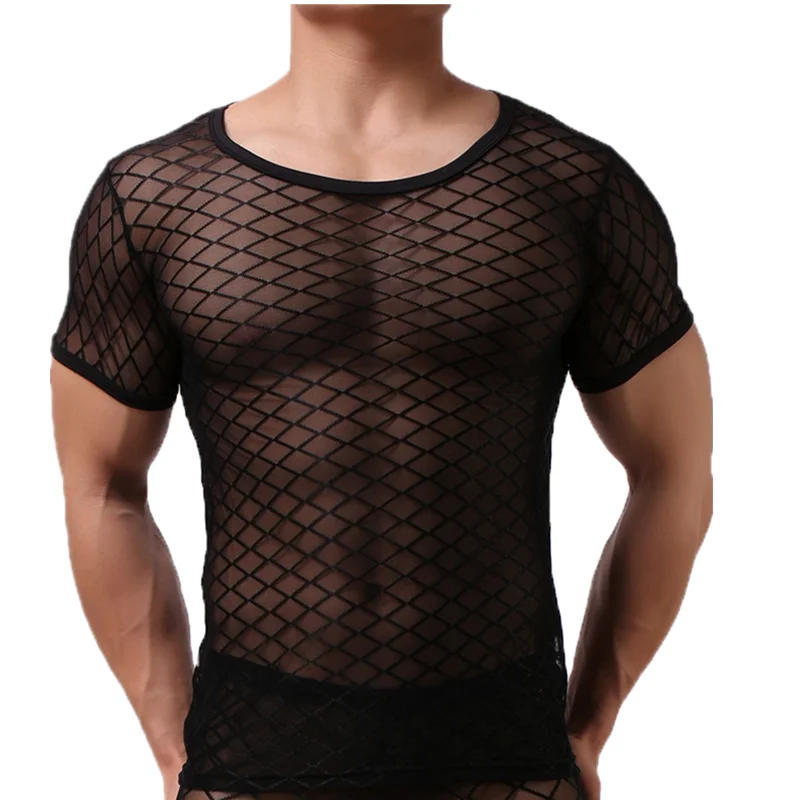 Сексуальные мужские топы нижнее белье сетчатые прозрачные майки с коротким