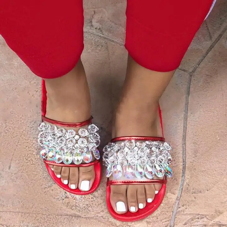 2019 women's shoes sandals slippers Europe and America crystal beach plus size 36-42 | Обувь