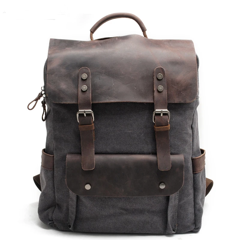 Нейтральный винтажный Большой Холщовый кожаный рюкзак Crazy Horse для мужчин