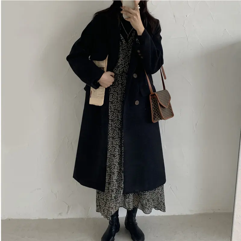 Женское шерстяное пальто HziriP длинное теплое короткое подходящего ко всему