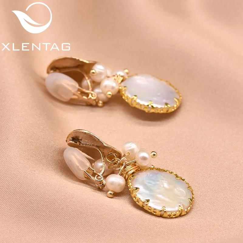 XlentAg Fresh Water White Pearl Clip On Earrings For Women Girl Lovers' Minimalist Fine Jewellery Pendientes Mujer Moda GE0872B |