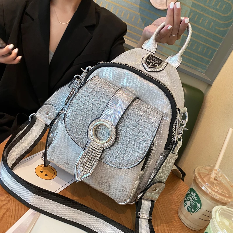 

Женский рюкзак с трещинами, модный Дамский рюкзак с кисточками со стразами, трендовая женская сумка двойного назначения, дорожная сумка, 2021