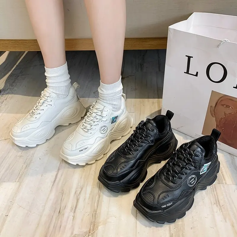 

Aphixta Platform Chunky Sole Sneakers Designers Fashion Lace Up Casual Shoes Woman Tennis Female Autumn Vulcanized Shoes 2020