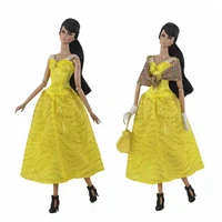 11 5 yellow princess dress for barbie doll clothes evening gown outfits bag gloves vestido 16 bjd accessories kids best gifts