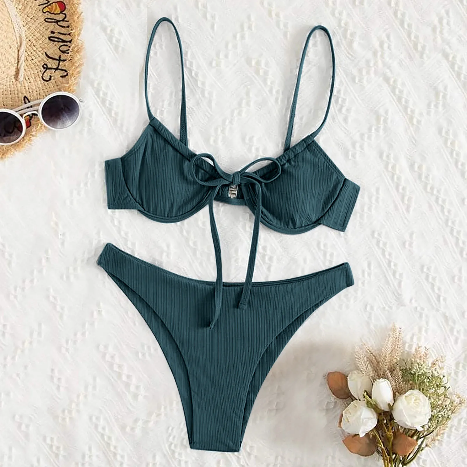 Купальник бандо женский сексуальный Бразильский бикини 2021 однотонный черный