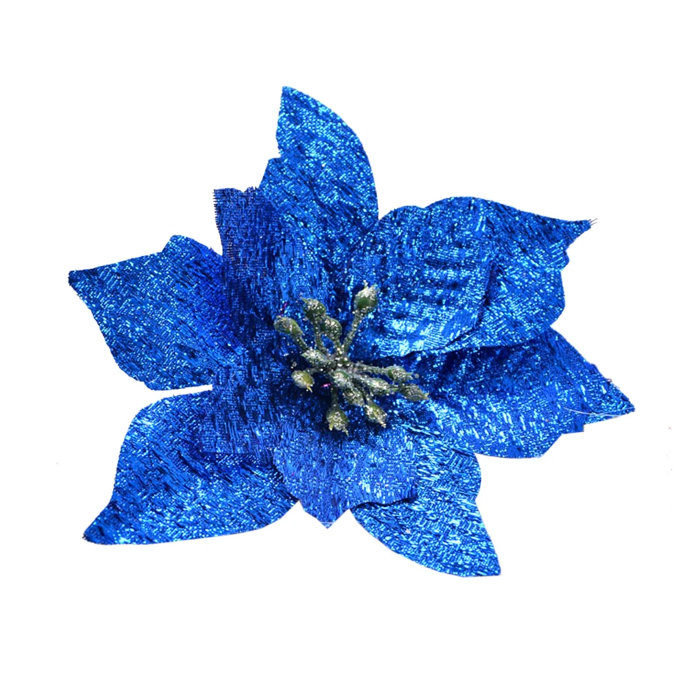 blue 15cm Большие искусственные цветы для рождественского декора, блестящие Искусственные цветы Poinsettia, сделай сам, украшение для дома, Рождества, Нового года, цветок для свадьбы - Цвет: blue 15cm