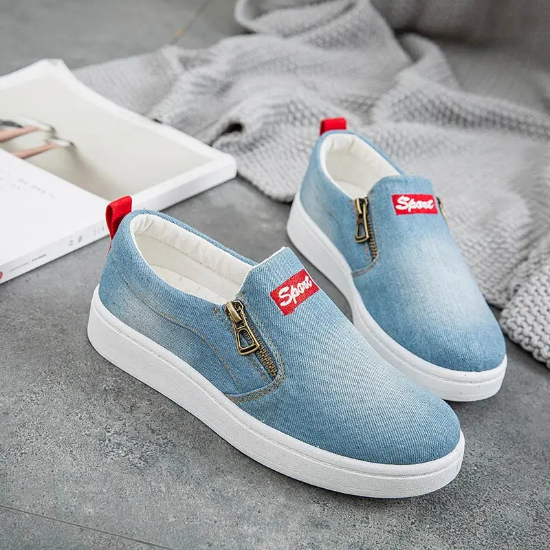 Кроссовки женские на молнии дышащие холщовые сникерсы модная однотонная