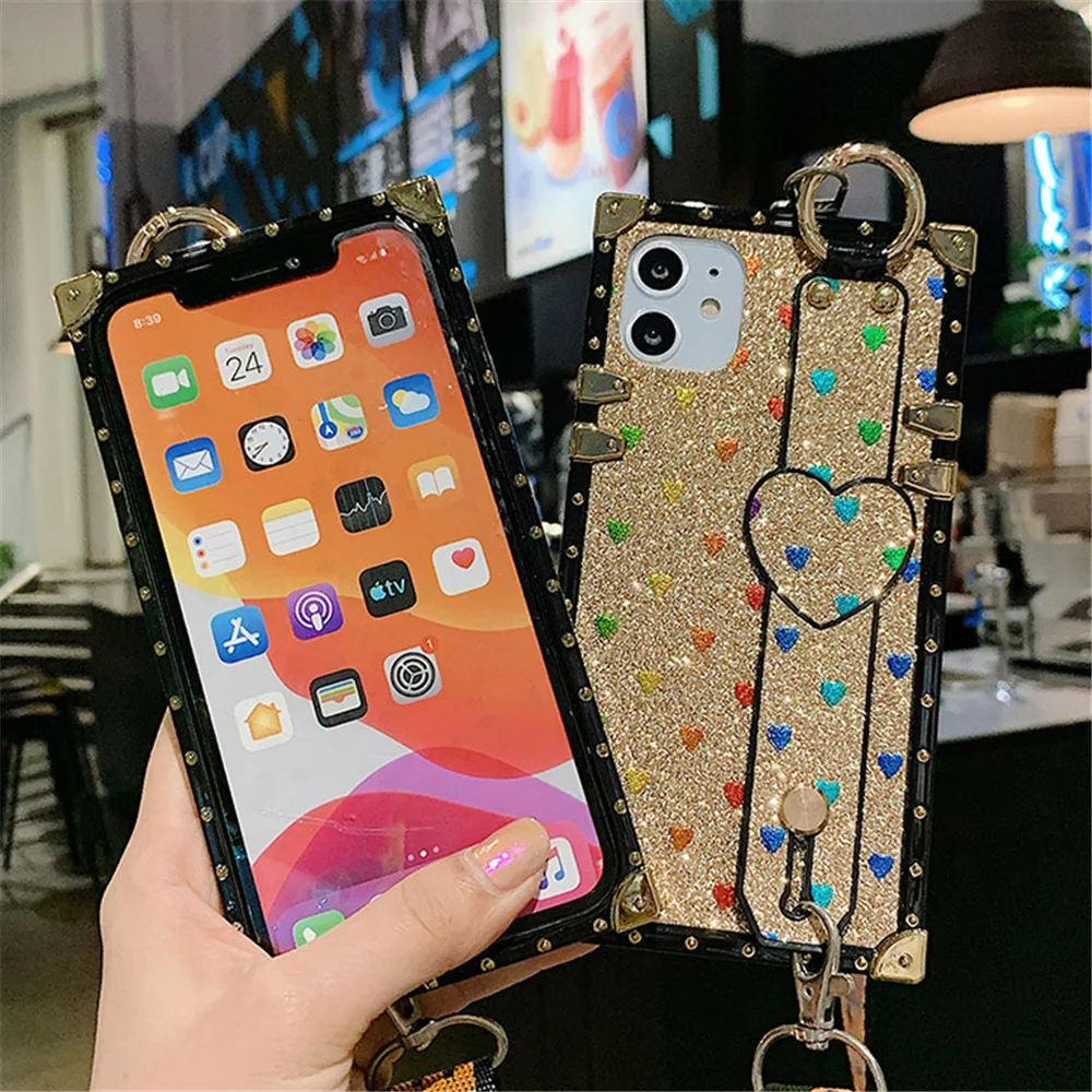 Чехол кросс-боди для телефона iphone 11 12 pro X XR Xs max 6s 7 8 plus блестящий чехол-подставка с