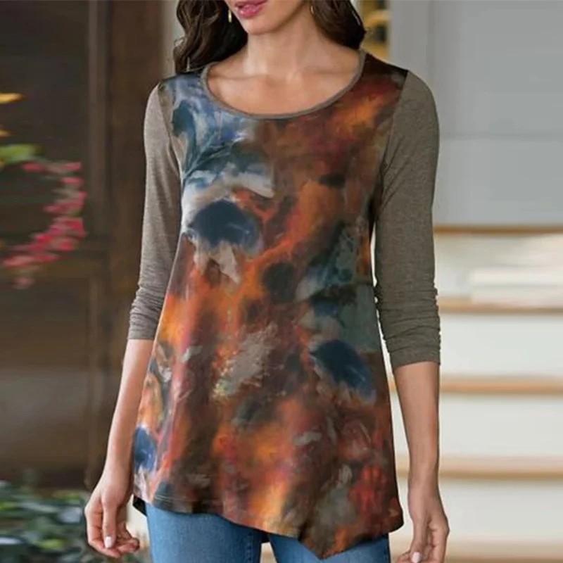 

2020 Autumn Floral Print O Neck Shirt Women Elegant Long Sleeve Patchwork Blouse Casual Plus Size Female Tops Blusa Harajuku 5XL