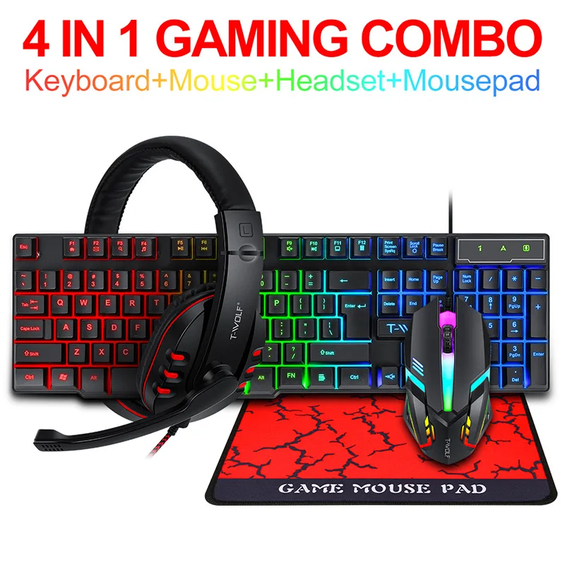 

Keyboard and Mouse Set Earphone Key Mouse Four-piece Game Light Game Office Home