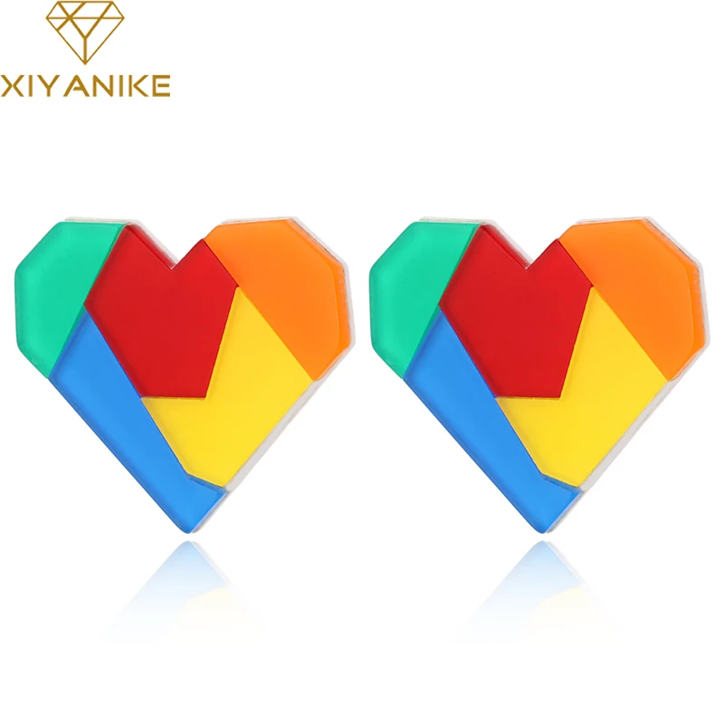 

XIYANIKE 2019 New Latest Fashion Minimalist Colorful Heart Stud Earrings For Women Vintage Big Statement Earring Wedding Jewelry