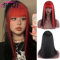buqi synthetic long straight wigs bangs cosplay wigs for women black red golden wigs party lolita false hair