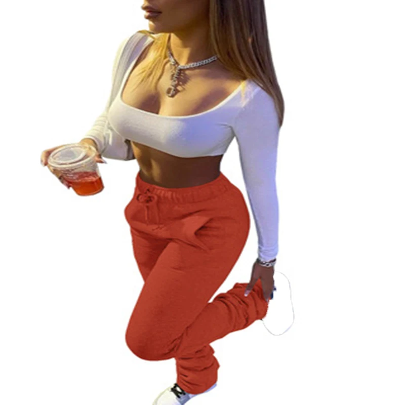 

Kobieta Spodnie Women Autumn Winter Thicken Drawstring Sweatpants Woman Casual Black Stacked Pants Pantalones Mujer Cintura Alta